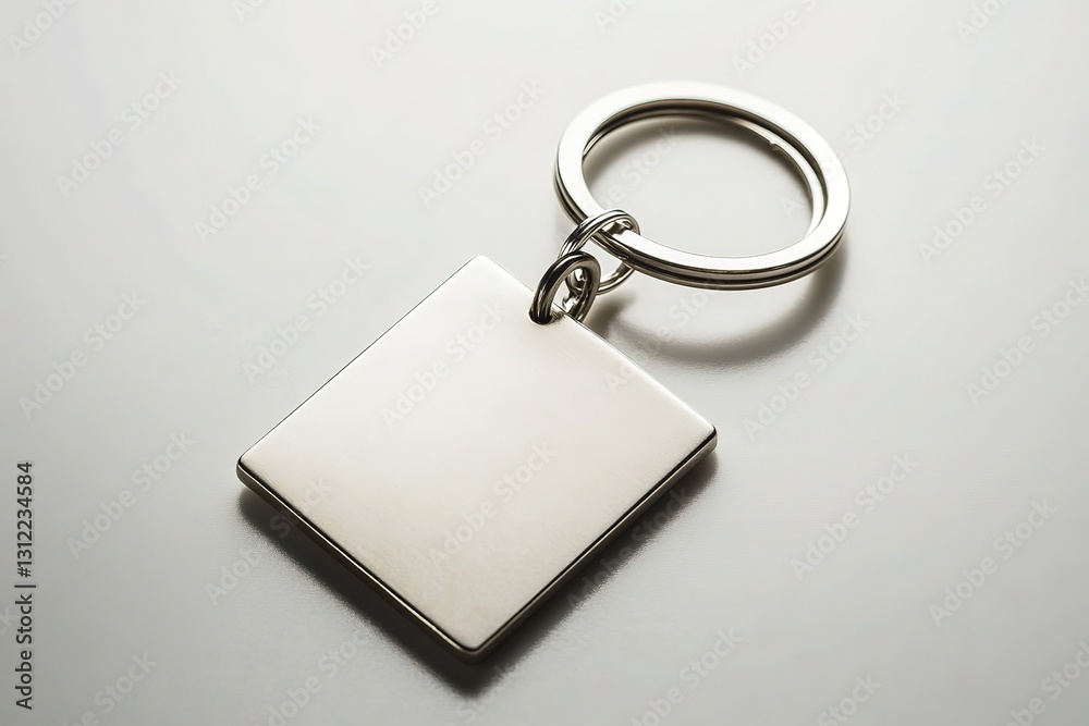 Blank Square Metal Keyring Mockup Silver Key Chain with Ring Blank Square Metal Keyring Mockup Silver Key Chain with Ring