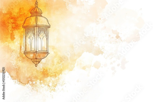 Elegant Ramadan Lantern Watercolor Background Islamic Design, Festive Decor