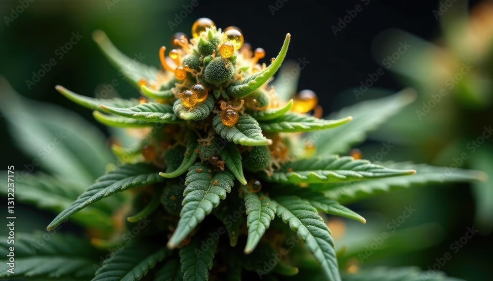 delicate droplets of resin on surface of cannabis bud, resin droplets, microscopic details delicate droplets of resin on surface of cannabis bud, resin droplets, microscopic details