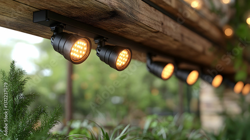 Outdoor track lighting illuminating plants