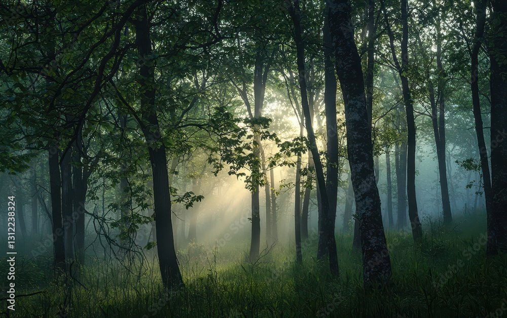 Obraz premium Morning mist over a waking spring forest