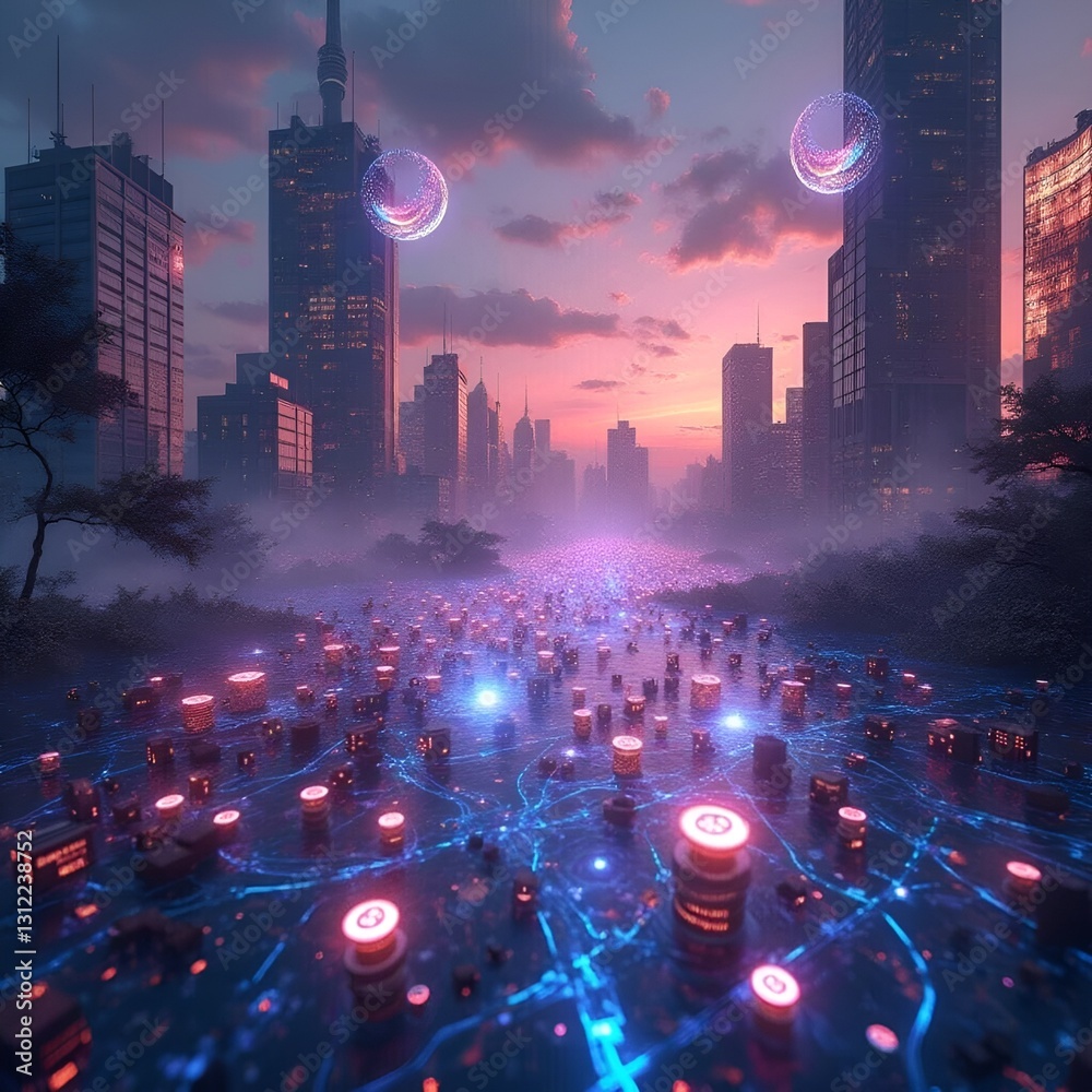 A lively urban scene filled with bright lights and crowds of people A lively urban scene filled with bright lights and crowds of people