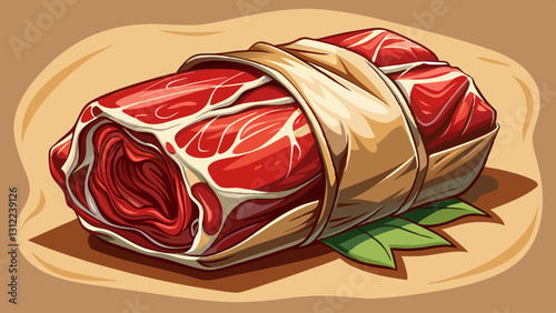 This captivating image features a fresh beef steak wrapped in butcher paper, emphasizing its freshness and the idea of quality meats available for gourmet cooking