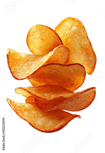 Crispy potato chips on a transparent background, high resolution PNG file