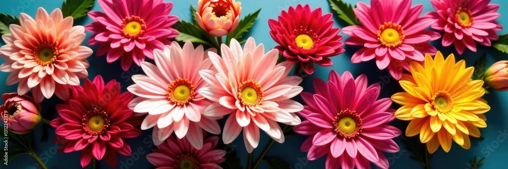 Obraz premium Colorful chrysanthemum flowers in a loose, organic arrangement, floral, colorful