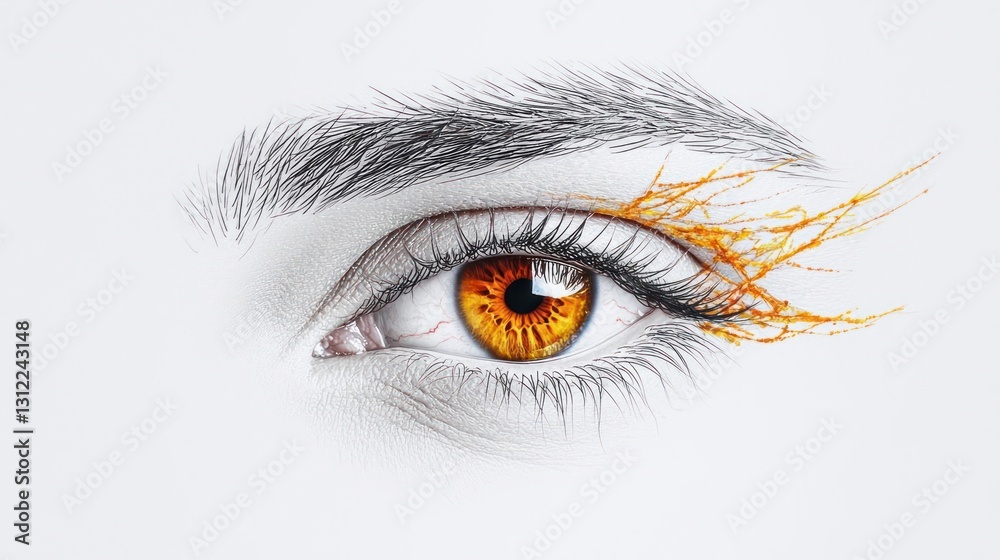 Close Up of a Brown Eye with Abstract Orange and Black Dotted Makeup Close Up of a Brown Eye with Abstract Orange and Black Dotted Makeup