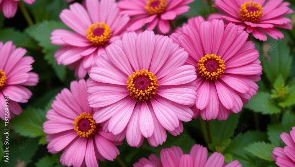 Vibrant Pink Flowers Blooming Under Sunlight in a Lush Green Garden Vibrant Pink Flowers Blooming Under Sunlight in a Lush Green Garden
