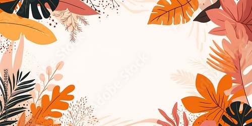 Autumnal foliage border, leaves in warm tones frame a blank space
