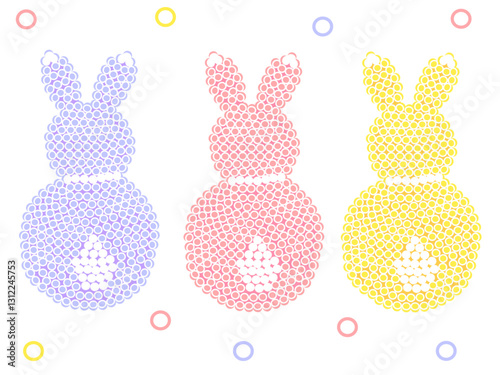 Mosaico de tres conejos de Pascua sentados de espalda