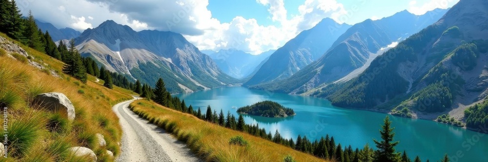 Obraz premium Stunning mountain views along Como lake trekking route, day, beautiful, outdoor