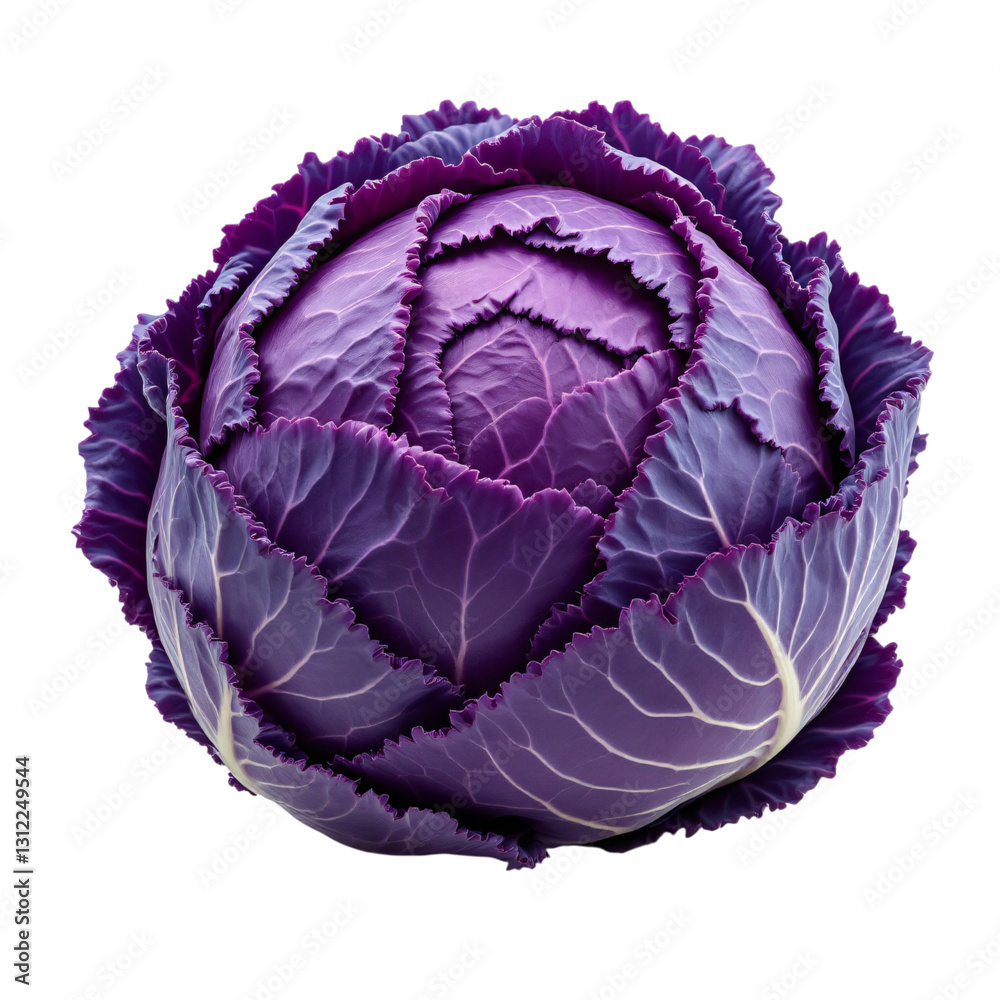 Obraz premium A close-up, high-quality image of a whole head of vibrant purple cabbage