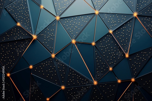 Abstract geometric background with black dark green and gold texture  triangles and golden light.