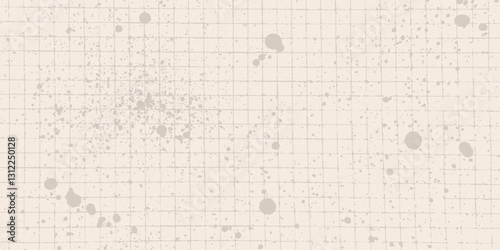 Checkered beige paper sheet covered with tiny ink splashes. Gritty halftone texture. Paint drips and stains, layered grunge composition.