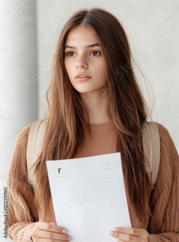 child holding exam test with F mark. ai generated