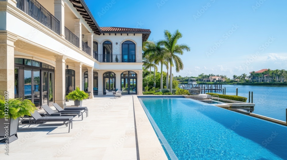 Fototapeta premium Luxury Waterfront Mansion with Infinity Pool