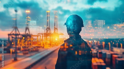 Double exposure of professional engineers and logistics plant.
