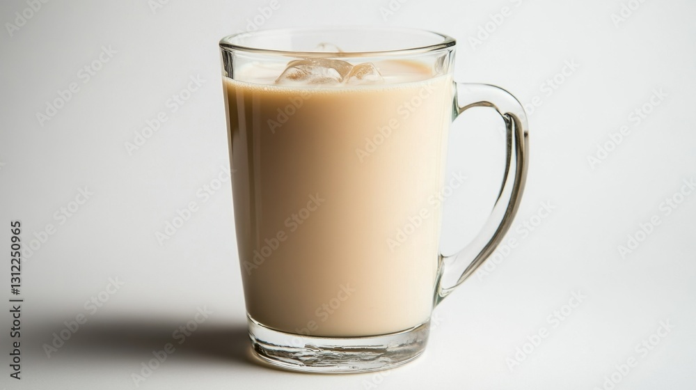 Creamy Beverage in Transparent Mug on Minimalistic Background Creamy Beverage in Transparent Mug on Minimalistic Background