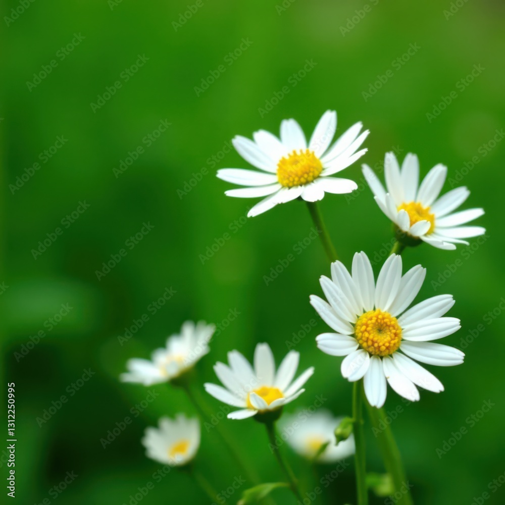 Obraz premium Delicate white daisies, blurred green background , wildflower, image, closeup