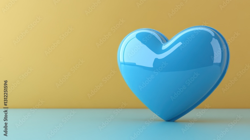 Glossy Blue Heart on Soft Yellow Background for Emotional Design Glossy Blue Heart on Soft Yellow Background for Emotional Design
