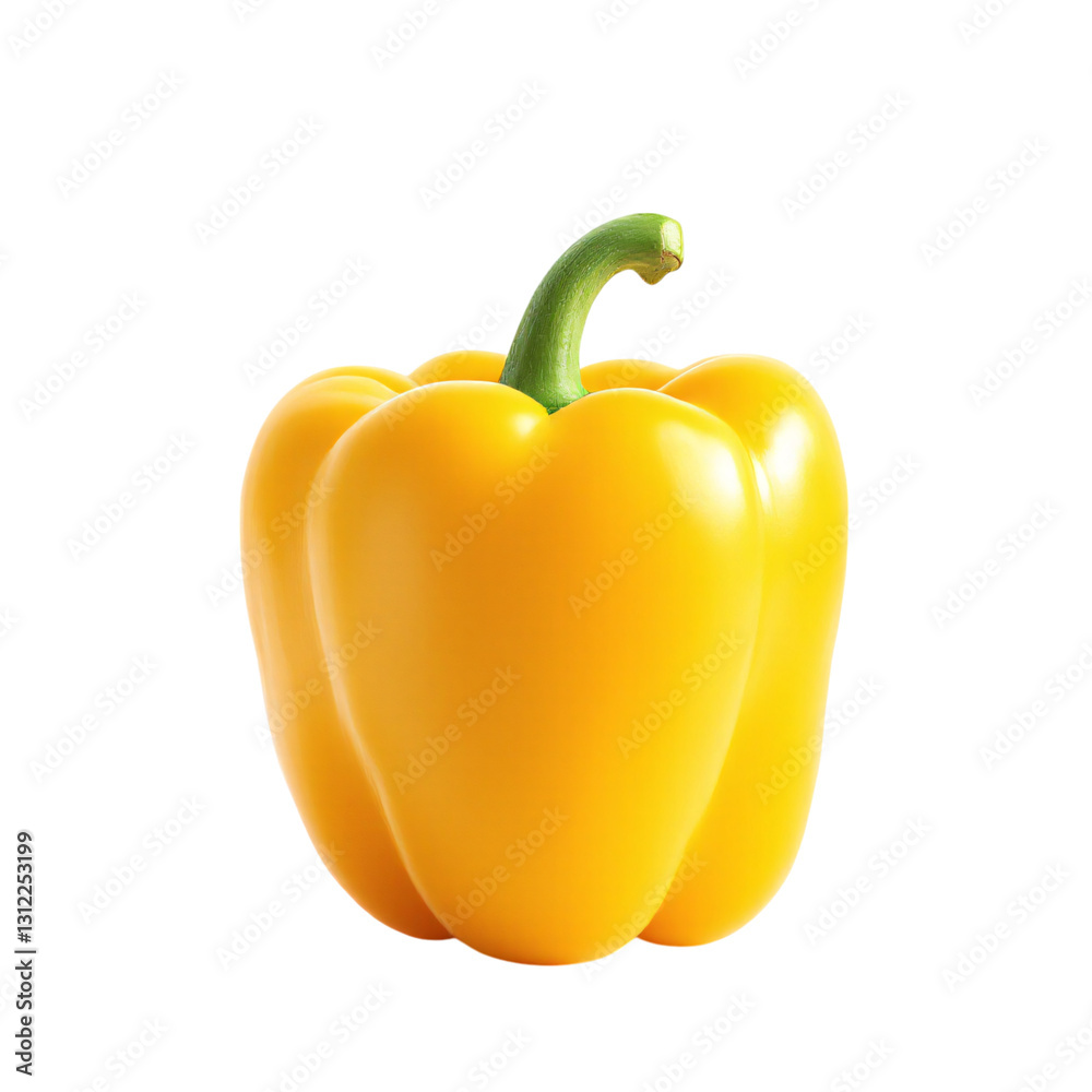 A single, bright yellow bell pepper is centered against a transparent background, showcasing its smooth, glossy texture and vibrant hue A single, bright yellow bell pepper is centered against a transparent background, showcasing its smooth, glossy texture and vibrant hue