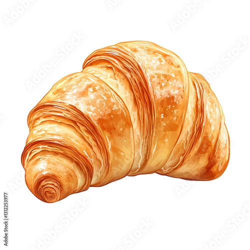 Golden Croissant Delight: A freshly baked, golden croissant sits elegantly, its layers inviting a sensory experience. capturing the perfect texture of flakiness. 