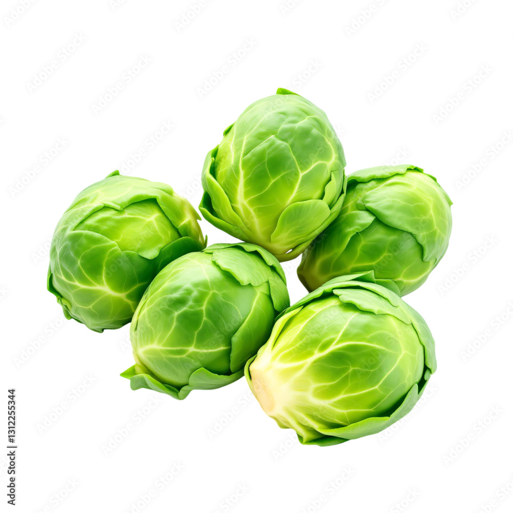 Obraz premium Close-up view of a cluster of fresh, vibrant green Brussels sprouts, arranged in a slightly overlapping group