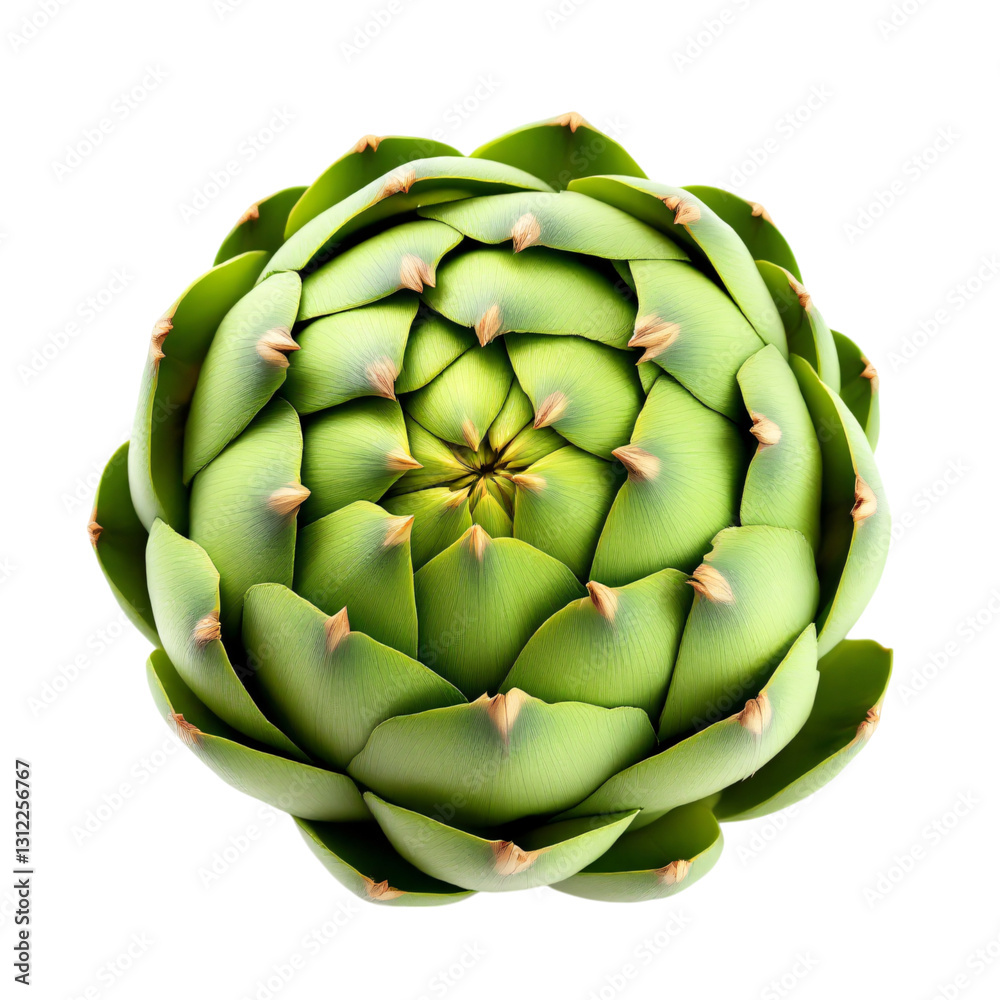 Obraz premium High-quality close-up image of a vibrant green artichoke, showcasing its intricate structure and beautiful color