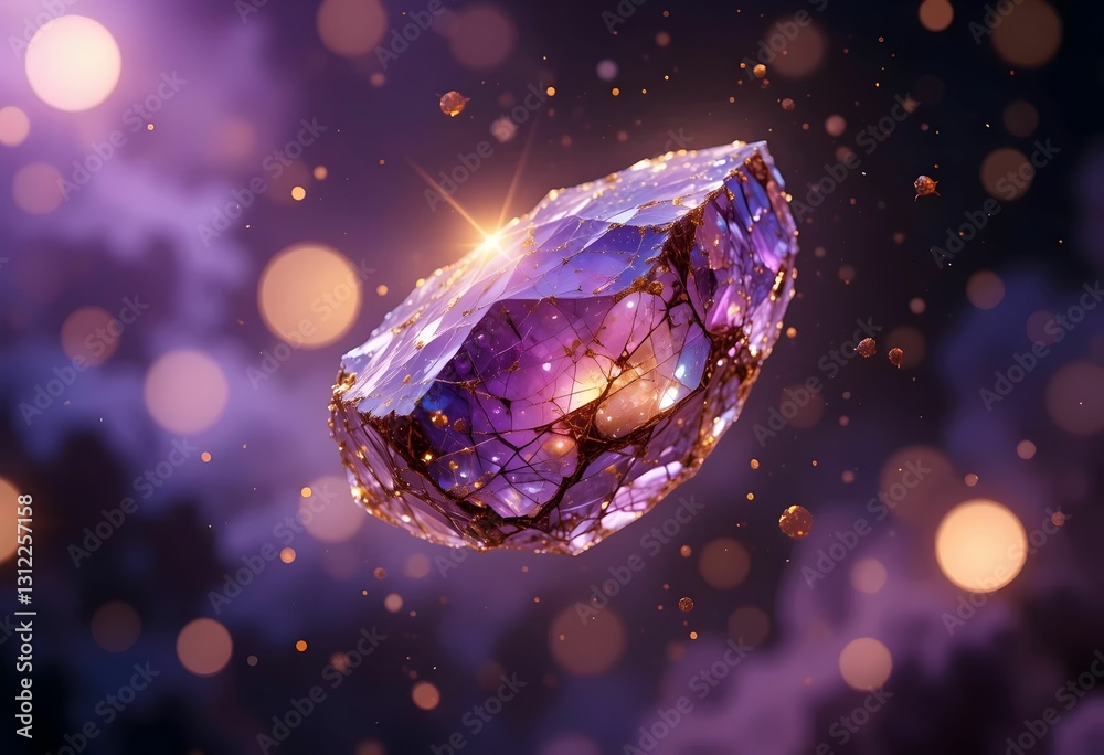 Fototapeta premium Glowing Abstract Gemstone on Purple Bokeh Background