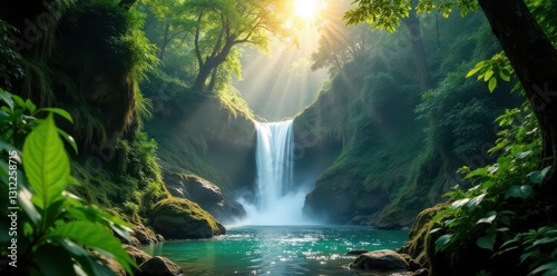 Wallpaper Mural Sunlit Erawan falls, multiple tiers in dense rainforest , national park, beauty Torontodigital.ca