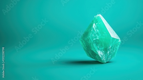 A beautiful unpolished green crystal set against a lush green background showcasing natural texture and serenity