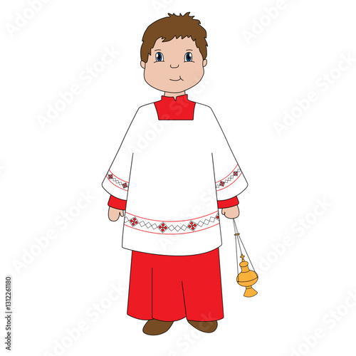 Un niño vestido de monaguillo.