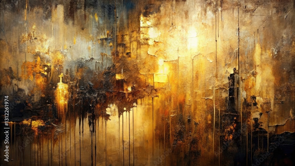 Naklejka premium Abstract Gold Bronze Black Oil Acrylic Smear Painting Texture Wall Art