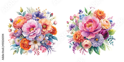 Two Watercolor Floral Bouquets, Perfect for Invitations or Decor