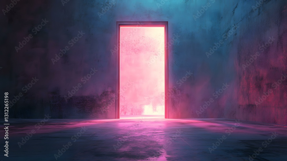 Obraz premium Pink Neon Doorway in a Dark Room