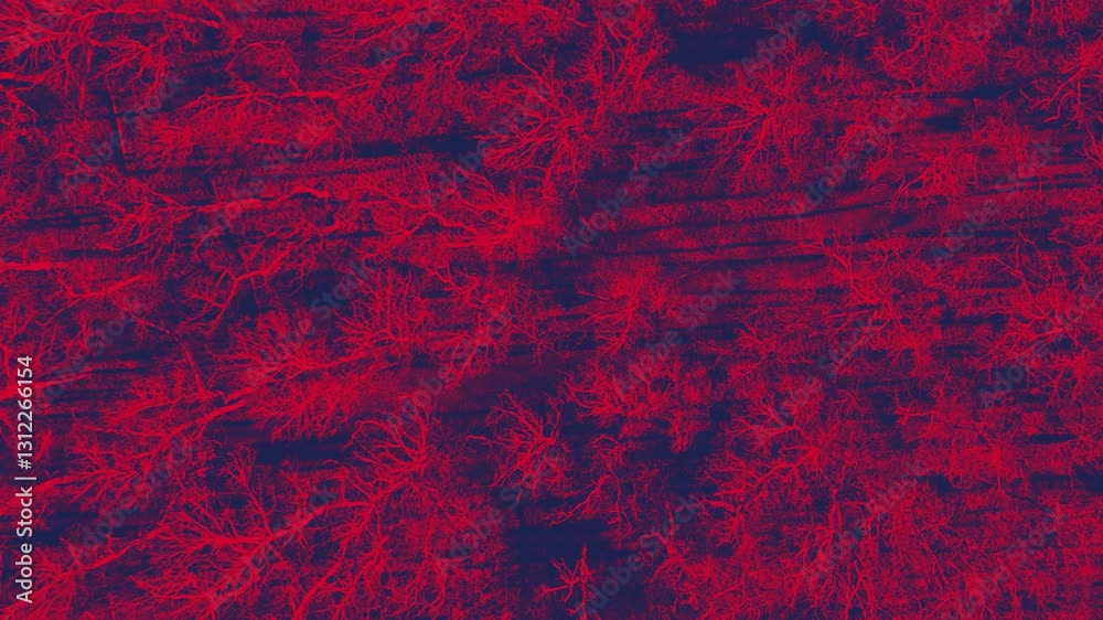 Veines rouges abstraites et stries noires en mouvements rapprochés