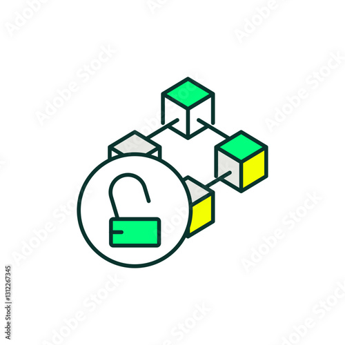 Open Lock and Key Icon in Colors for Secure DeFi Protocols and Transparent Transactions.
