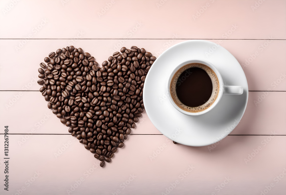 Coffee cup and roasted beans.