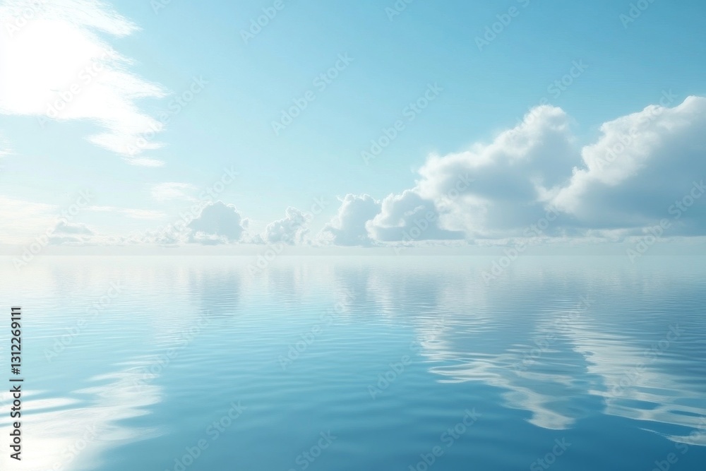 Fototapeta premium Serene Blue Water and Sky with Clouds