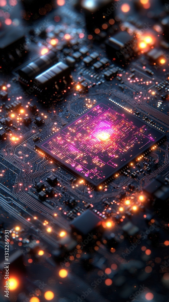 A futuristic, high-tech circuit board, glowing with neon accents of cyan and magenta, evoking the heart of digital innovation. A futuristic, high-tech circuit board, glowing with neon accents of cyan and magenta, evoking the heart of digital innovation.