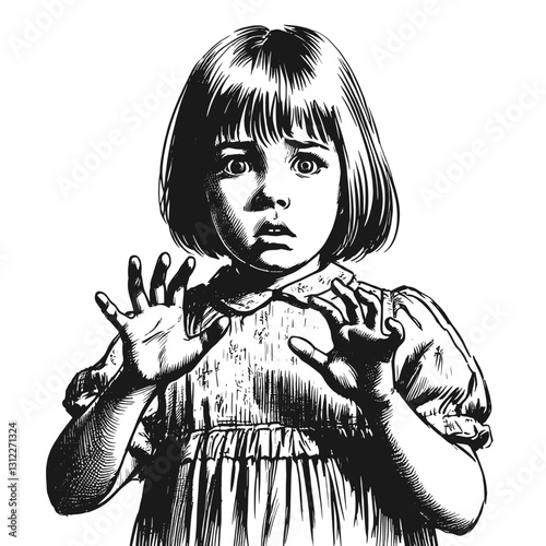 little girl fear black and white line art drawing ink sketch nature landscape vector hand drawn illustration background, the art of fear: how creativity confronts the unknown