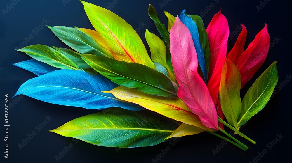 Vibrant tropical leaves arranged in a colorful display Vibrant tropical leaves arranged in a colorful display
