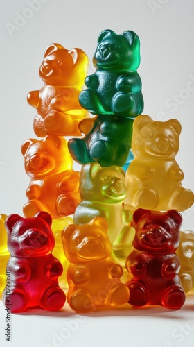 Colorful gummy bears stacked in a playful arrangement with bright colors and playful shapes photo
