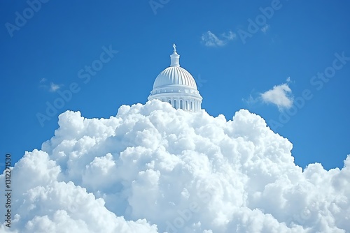 Capitol building in the clouds with blue sky