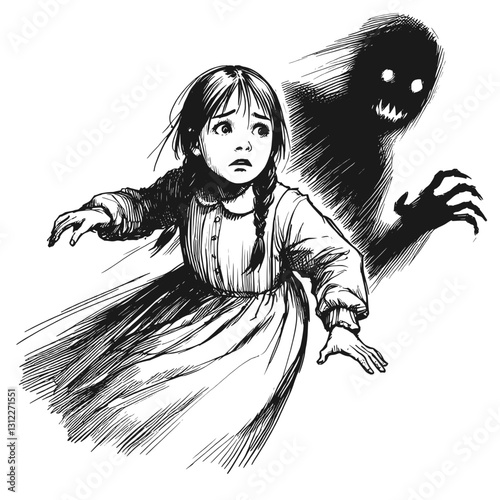 little girl fear black and white line art drawing ink sketch nature landscape vector hand drawn illustration background, embracing fear: turning weakness into power