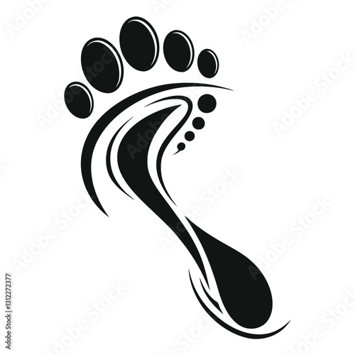 Black Footprint Silhouette Icon on White Background – Minimalist Foot Step Illustration for Human Tracks, Walking, Barefoot, Trail, and Pathway Concepts