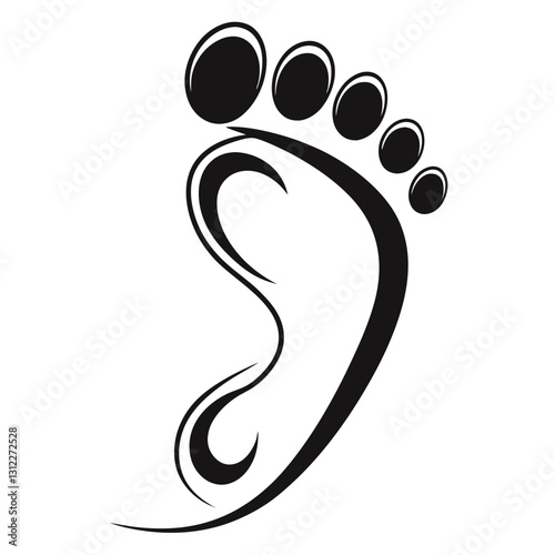 Black Footprint Silhouette Icon on White Background – Minimalist Foot Step Illustration for Human Tracks, Walking, Barefoot, Trail, and Pathway Concepts