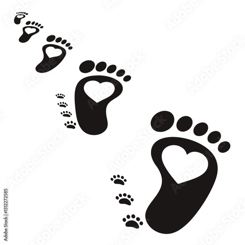 Black Footprint Silhouette Icon on White Background – Minimalist Foot Step Illustration for Human Tracks, Walking, Barefoot, Trail, and Pathway Concepts