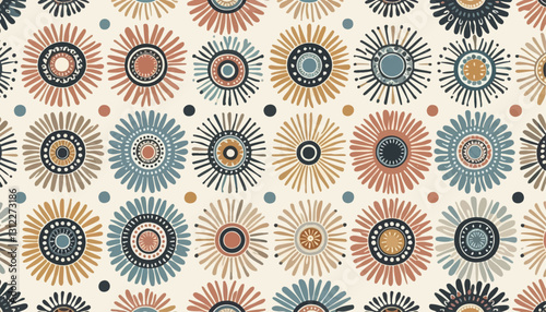 boho sun burst vector pattern, bohemian mandala seamless pattern