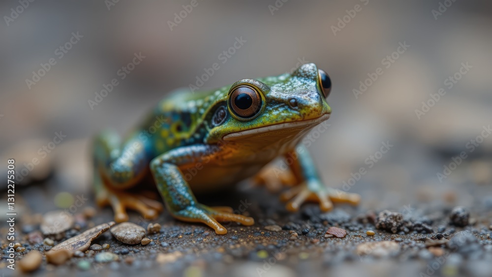 Closeup of a Colorful Frog in Its Natural Habitat with Vibrant Details and Textured Background Closeup of a Colorful Frog in Its Natural Habitat with Vibrant Details and Textured Background