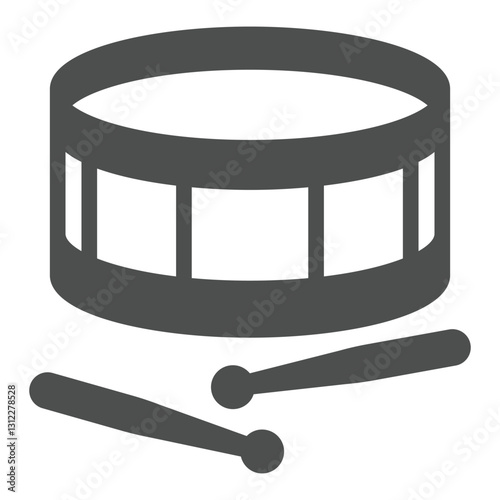 Snare drum and sticks solid icon, music instruments concept. Vector graphics. Drums sign on white background, outline style icon for mobile or web design.
